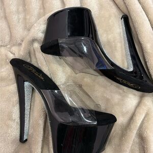 PLEASER Elegant Black and Clear Women's Heels